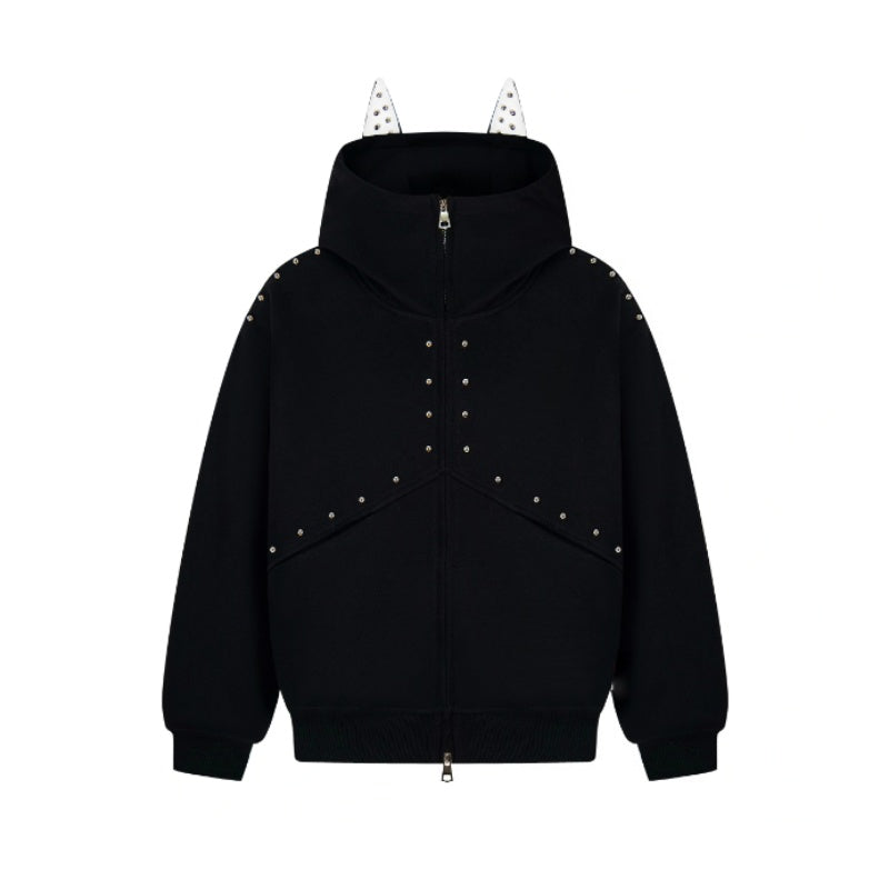 Trendy Hip-Hop Studded Devil Pullover – Black