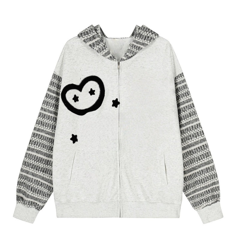 Unique Light Hoodie with Asian-Inspired Patchwork