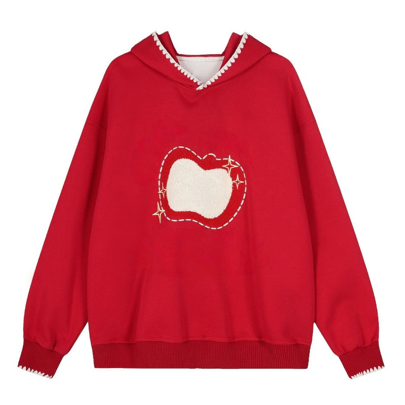 Graphic Pullover Hoodie – Red Apple Embroidered