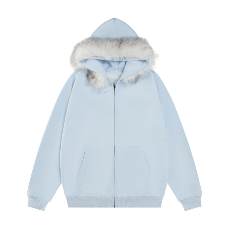 Urban Streetwear Hoodie – Blue & Detachable Fur