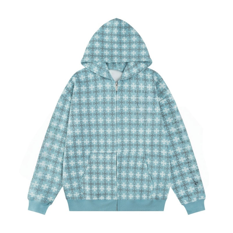 Eye-Catching Cross-Print Hoodie – Blue Edition