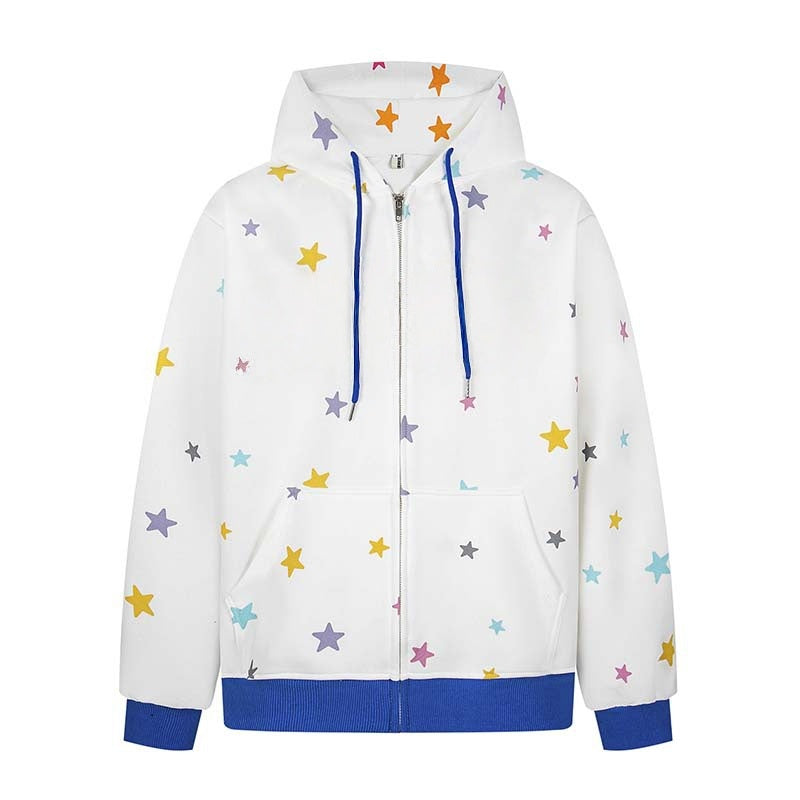 Urban Star-Print Hoodie with Zip Closure